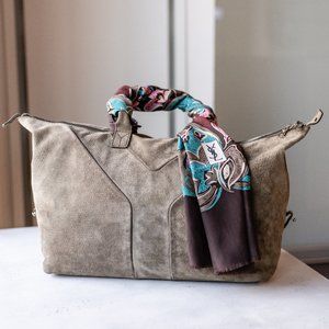 YSL Easy Y beige suede bag